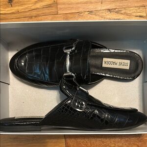 Steve Madden Black Crocodile Mules